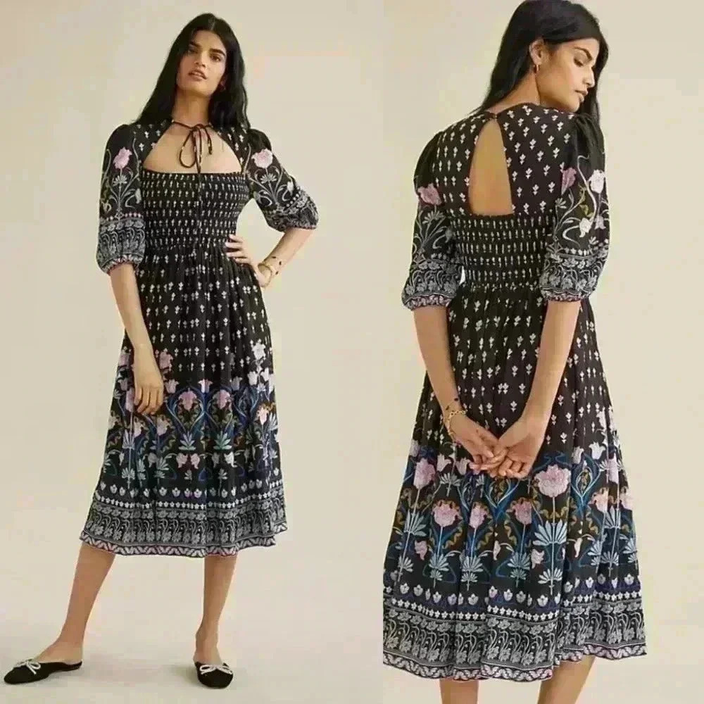 Anthropologie Dasha Smocked Midi Dress Size XS NWOT $180